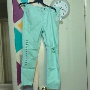 Mint Green Rockstar Ankle Length Jeans